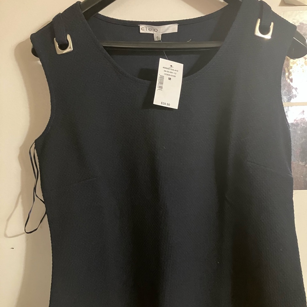 Cleo Dark Blue Textured Sleeveless Blouse